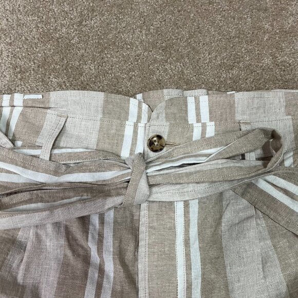Express Shorts Tan White Striped Linen Blend Belted High Rise Women's Medium - Picture 6 of 9